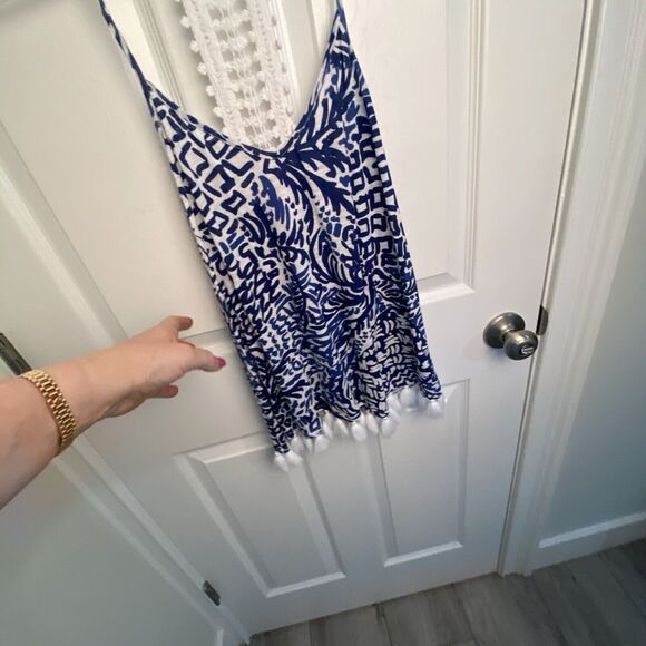 Lilly Pulitzer Top Womens Size XS Silk Dusk Tank Cami Eyelet Racerback Tassel - Picture 7 of 7